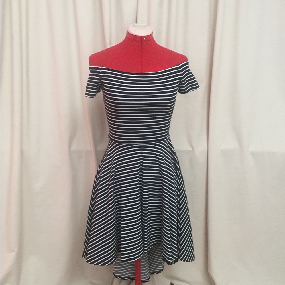 Blue and white off the shoulder dress